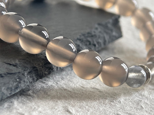 Ash Veil — Quiet Luxury Gray Agate&Golden Obsidian&Gray Moonstone Beaded Bracelet