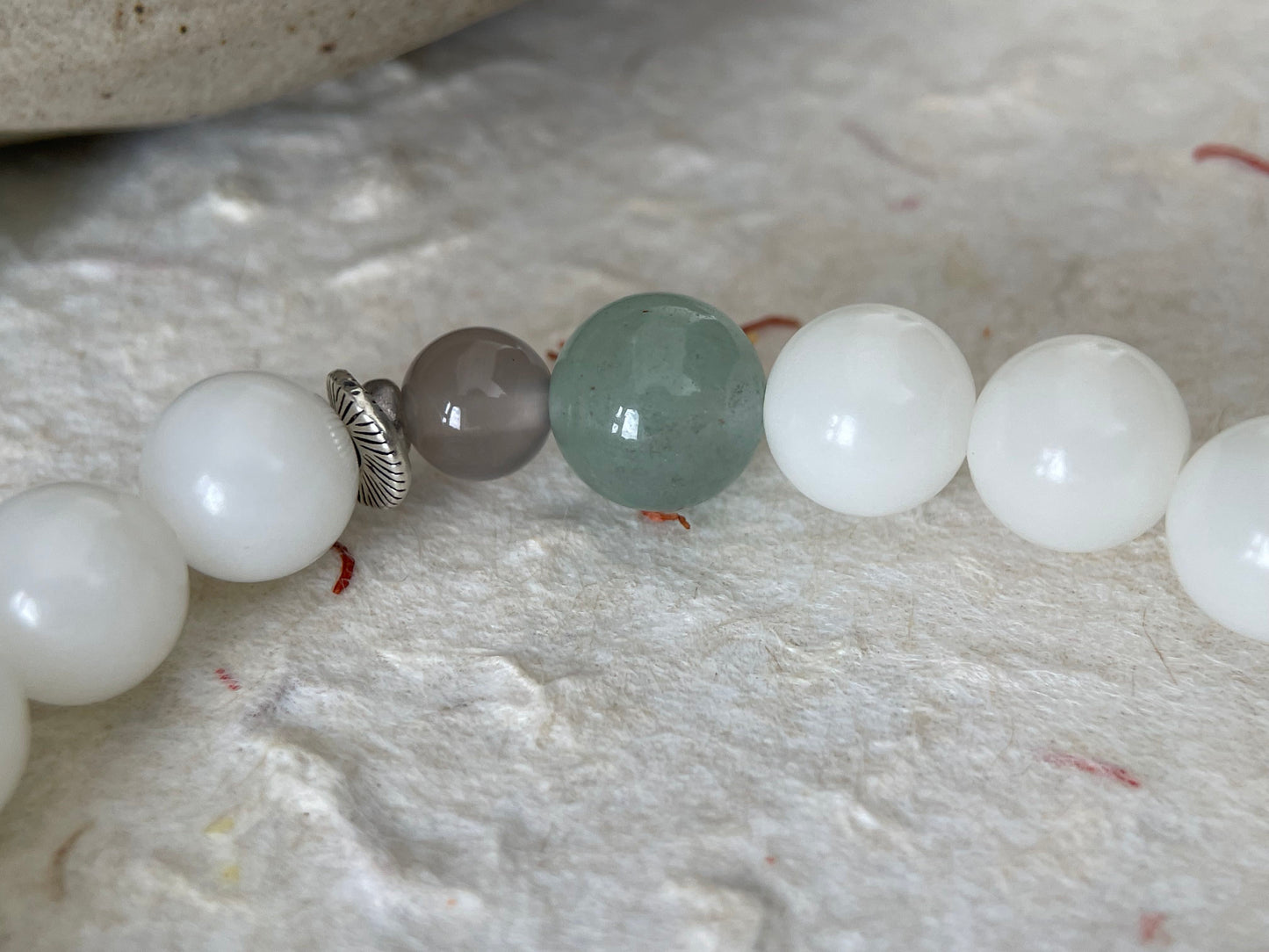 Jade Hush — Minimalist White Bodhi Seed & Aventurine Beaded Bracelet