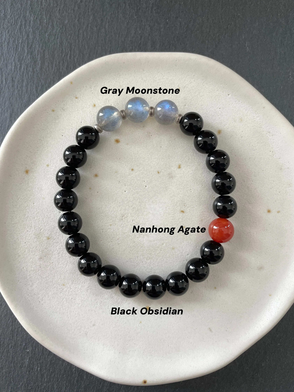 Quiet Ember — Minimalist Black Obsidian & Moonstone Beaded Bracelet