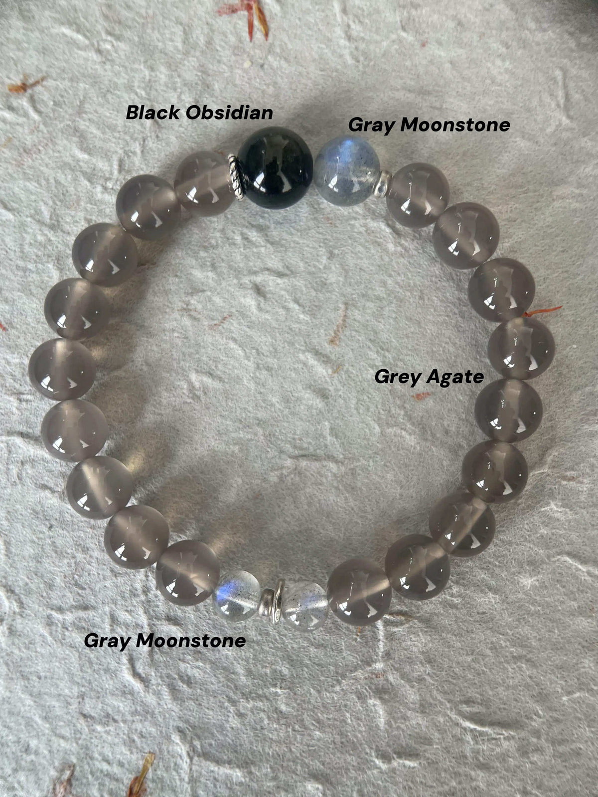 Ash Veil — Quiet Luxury Gray Agate&Golden Obsidian&Gray Moonstone Beaded Bracelet