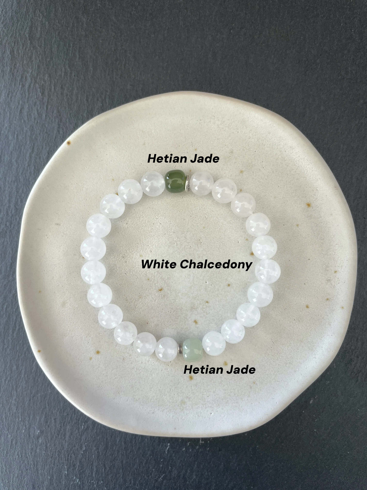 Soft Grove- Minimalist White Chalcedony & Hetian Jade Beaded Bracelet