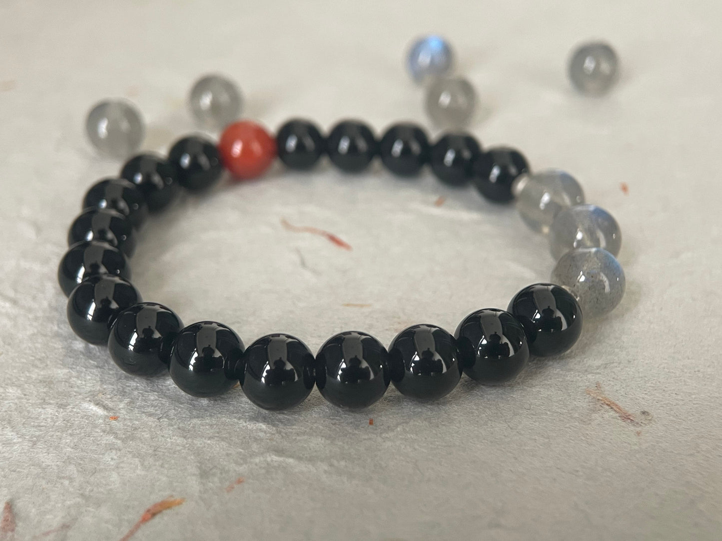 Quiet Ember — Minimalist Black Obsidian & Moonstone Beaded Bracelet