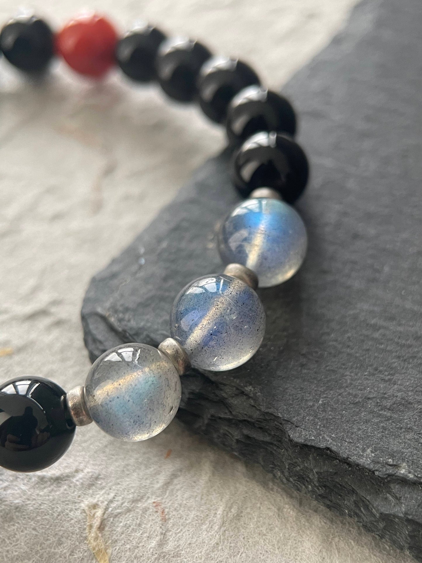Quiet Ember — Minimalist Black Obsidian & Moonstone Beaded Bracelet