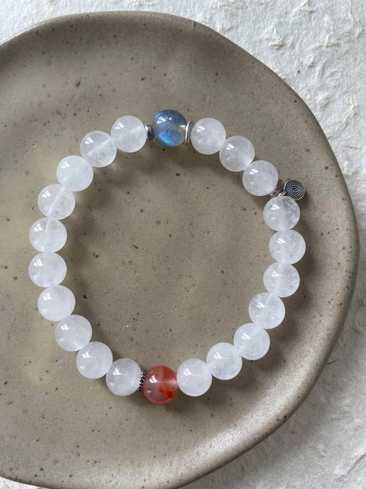 Soft Horizon — Minimalist White Chalcedony & Moonstone Beaded Bracelet