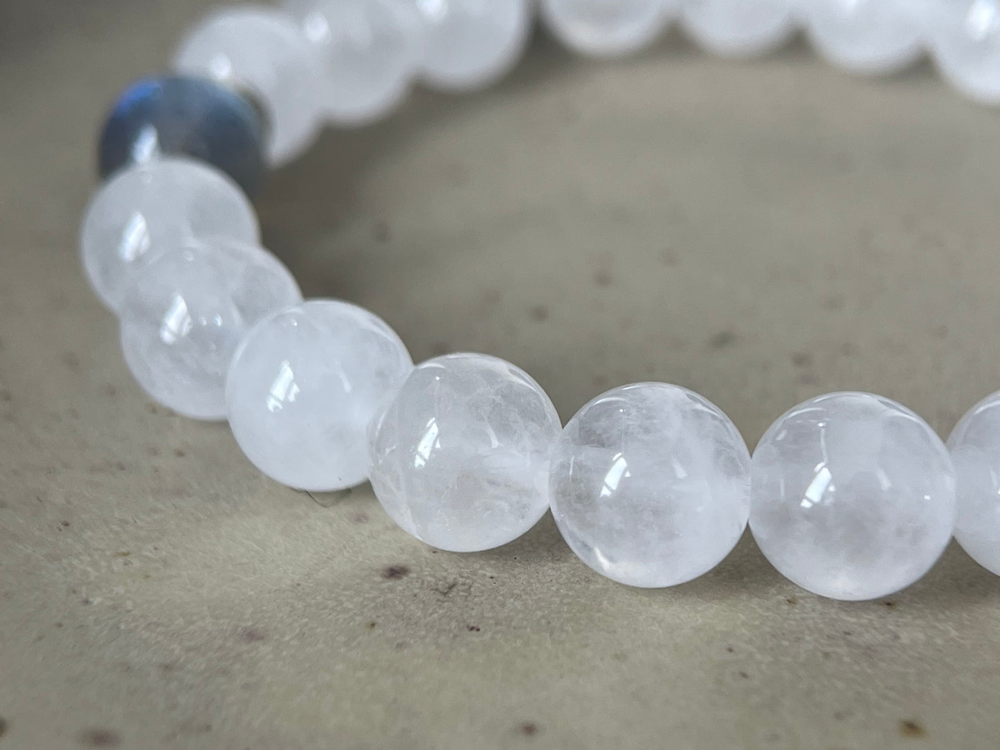 Soft Horizon — Minimalist White Chalcedony & Moonstone Beaded Bracelet