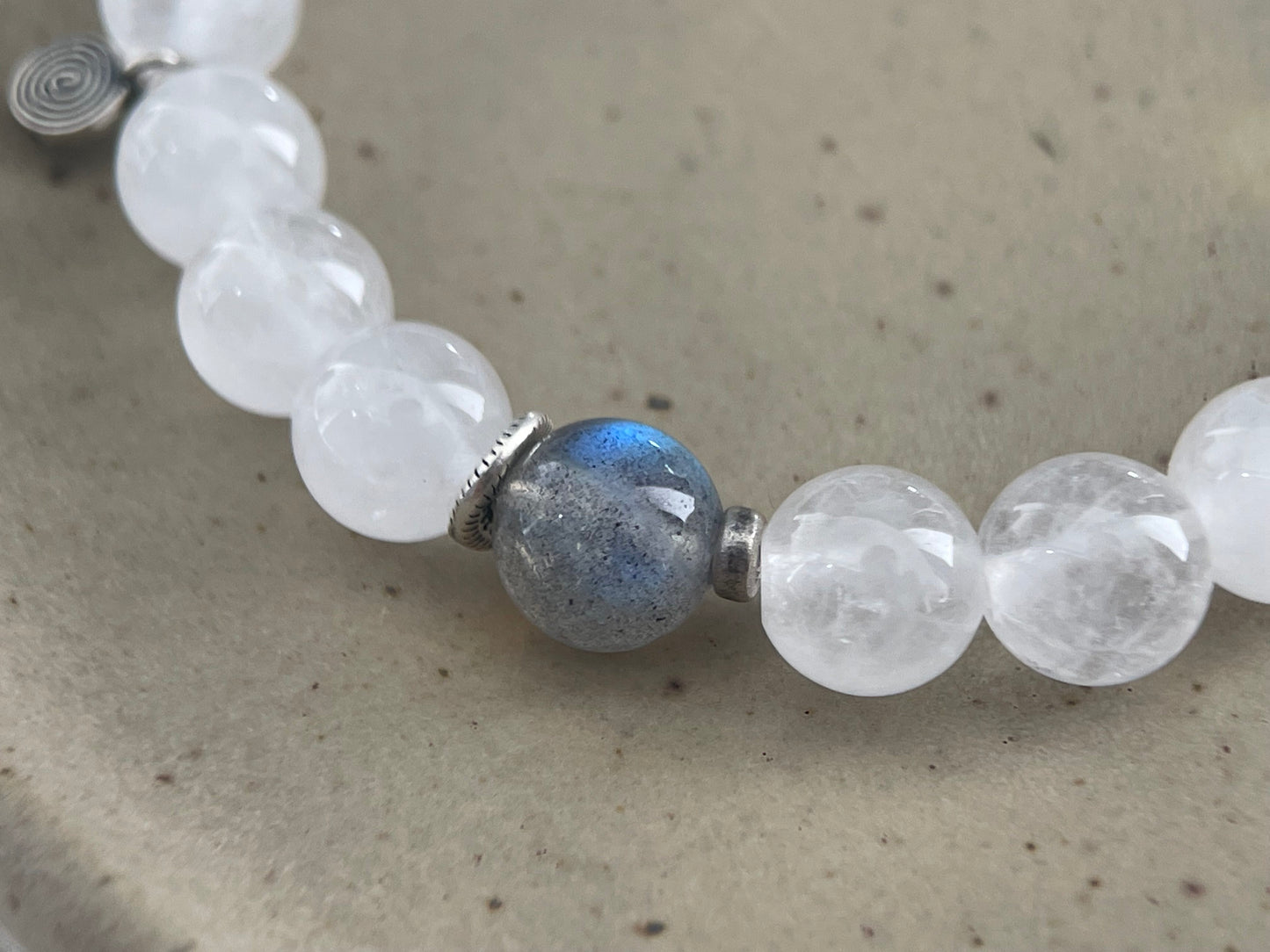 Soft Horizon — Minimalist White Chalcedony & Moonstone Beaded Bracelet