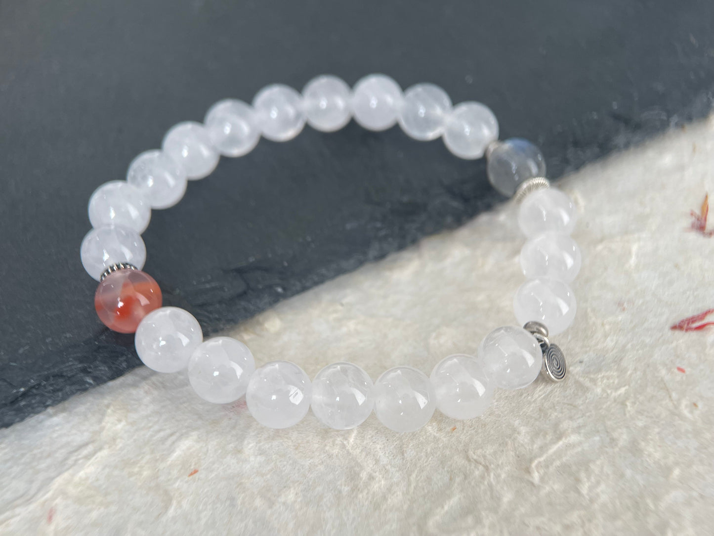 Soft Horizon — Minimalist White Chalcedony & Moonstone Beaded Bracelet
