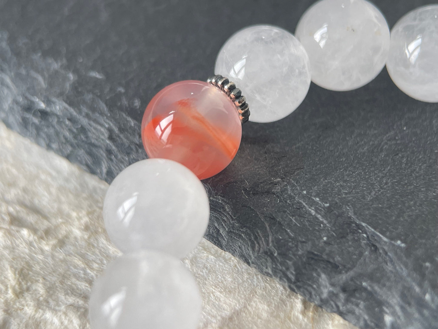 Soft Horizon — Minimalist White Chalcedony & Moonstone Beaded Bracelet