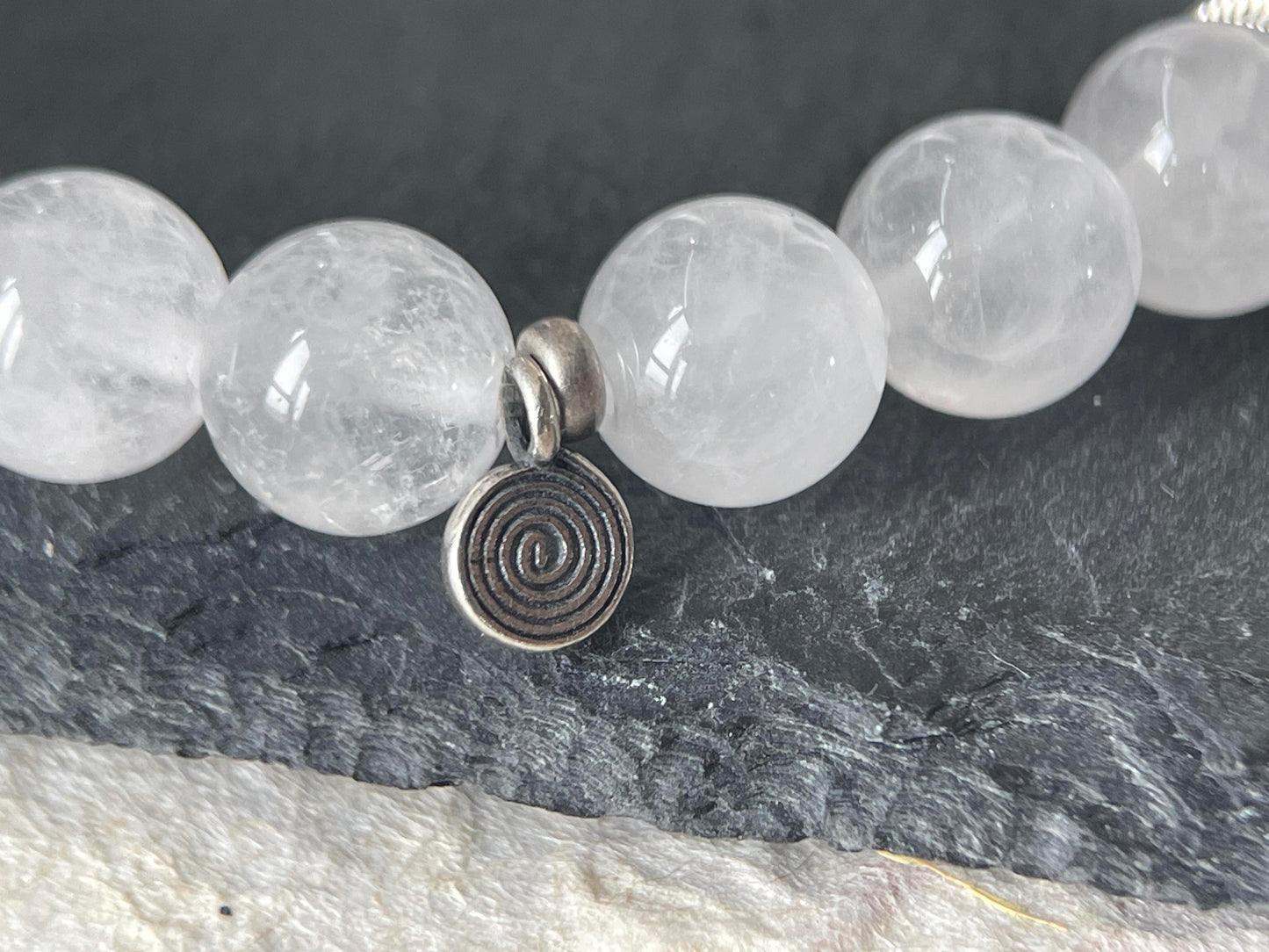 Soft Horizon — Minimalist White Chalcedony & Moonstone Beaded Bracelet