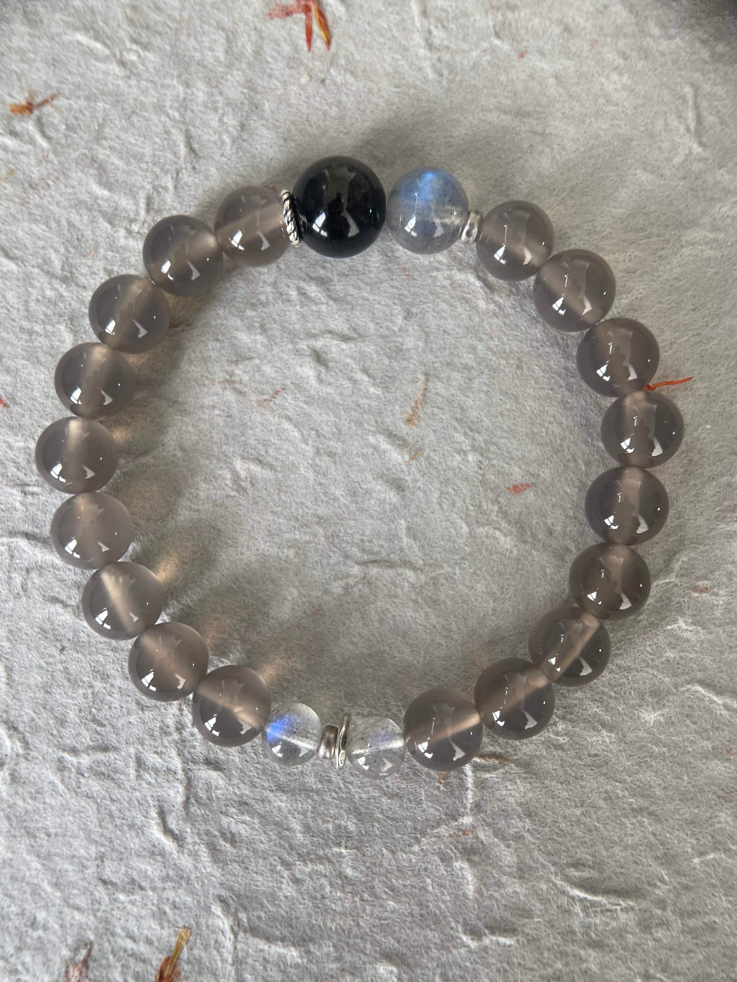 Ash Veil — Quiet Luxury Gray Agate&Golden Obsidian&Gray Moonstone Beaded Bracelet