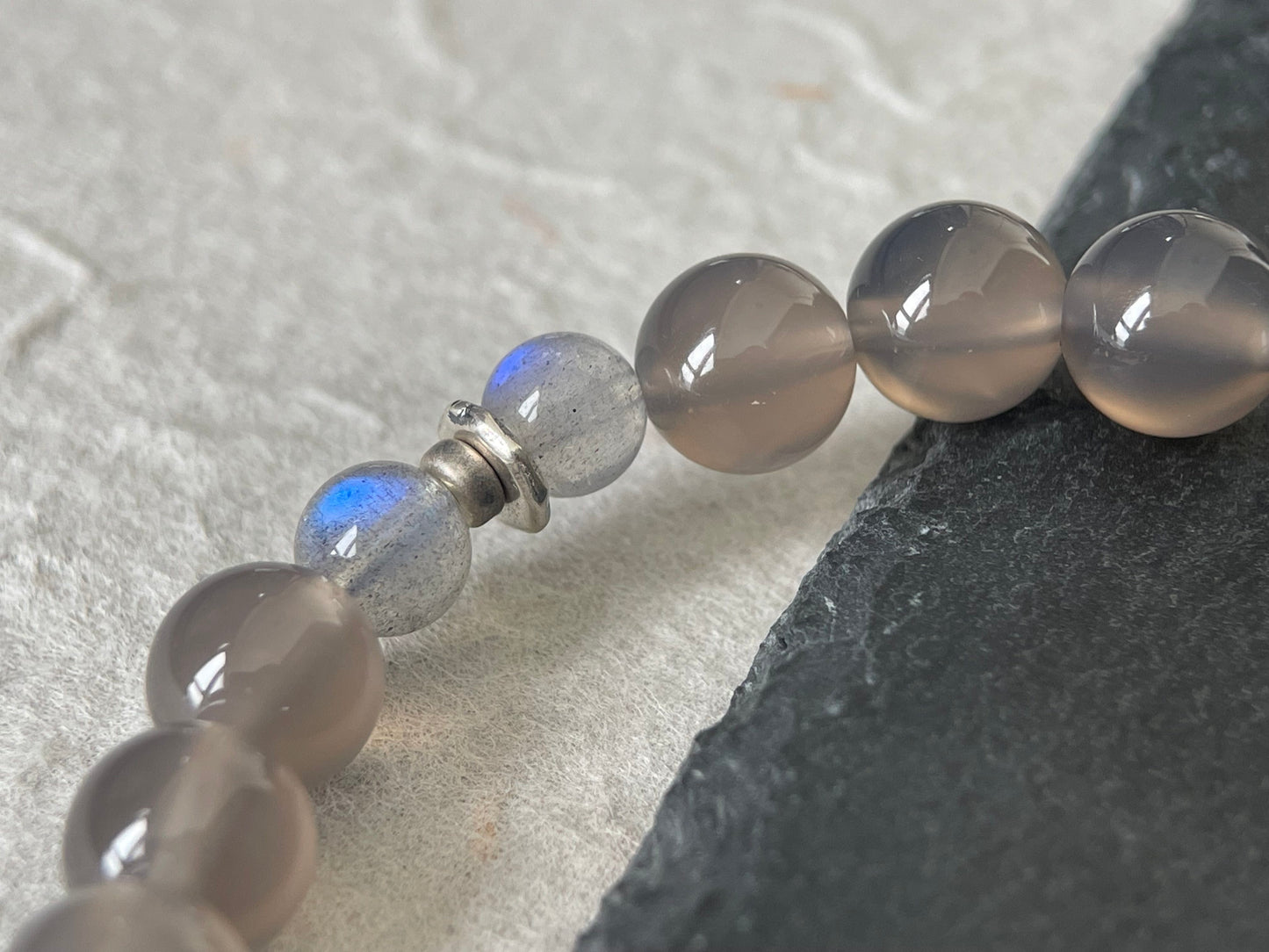 Ash Veil — Quiet Luxury Gray Agate&Golden Obsidian&Gray Moonstone Beaded Bracelet