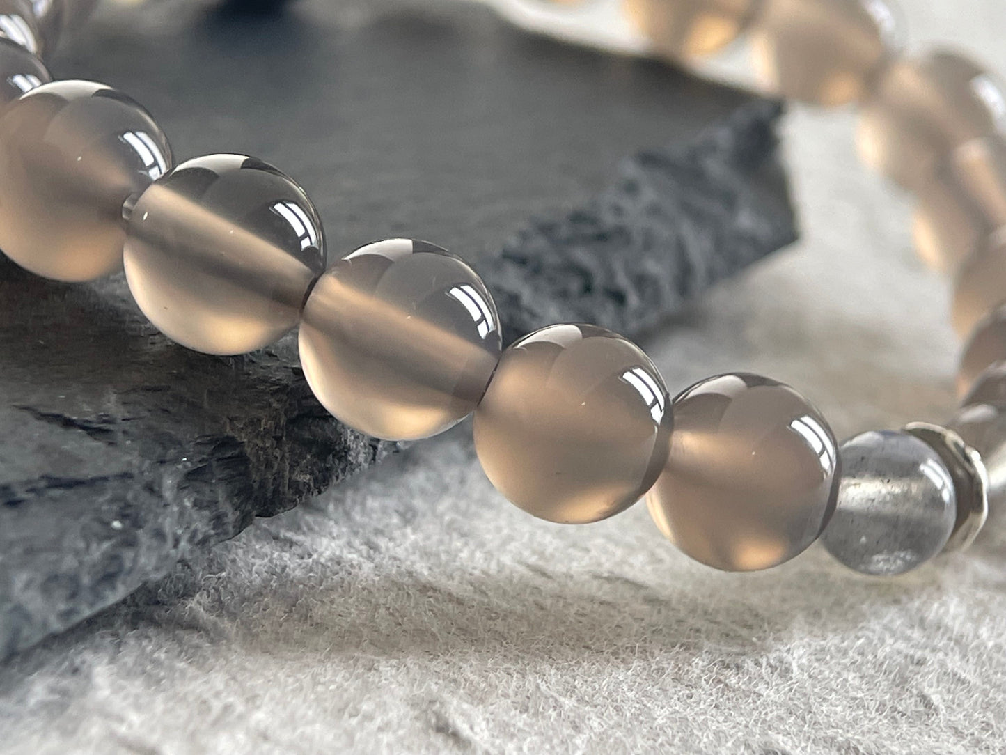 Ash Veil — Quiet Luxury Gray Agate&Golden Obsidian&Gray Moonstone Beaded Bracelet