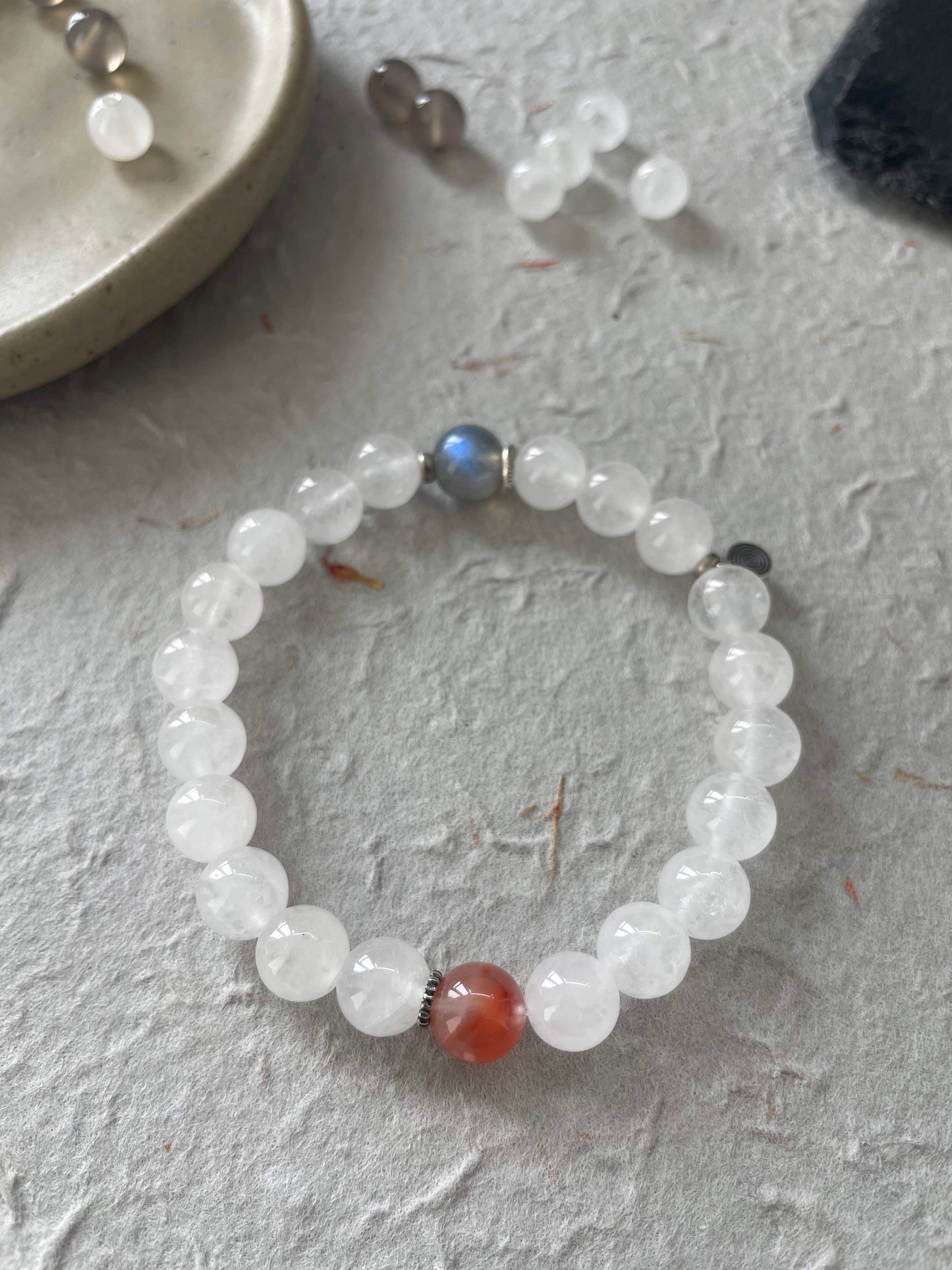 Soft Horizon — Minimalist White Chalcedony & Moonstone Beaded Bracelet