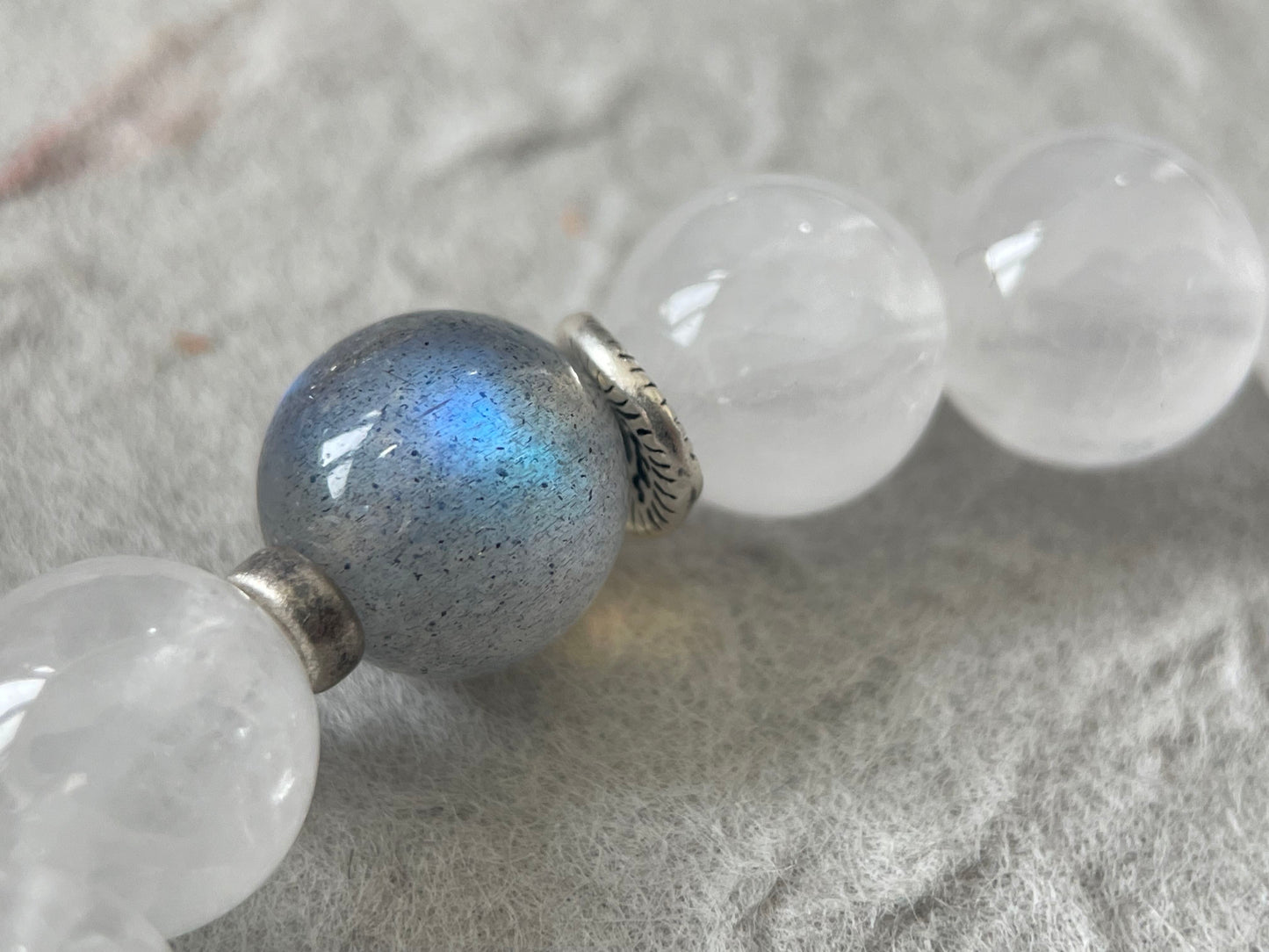 Soft Horizon — Minimalist White Chalcedony & Moonstone Beaded Bracelet