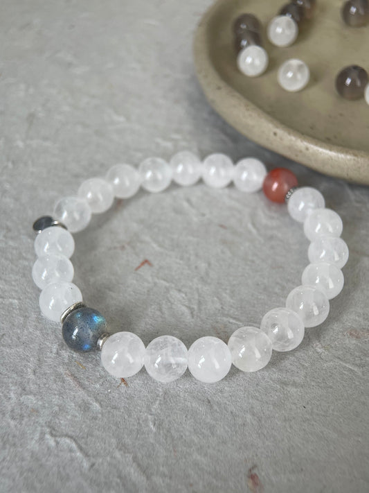 Soft Horizon — Minimalist White Chalcedony & Moonstone Beaded Bracelet