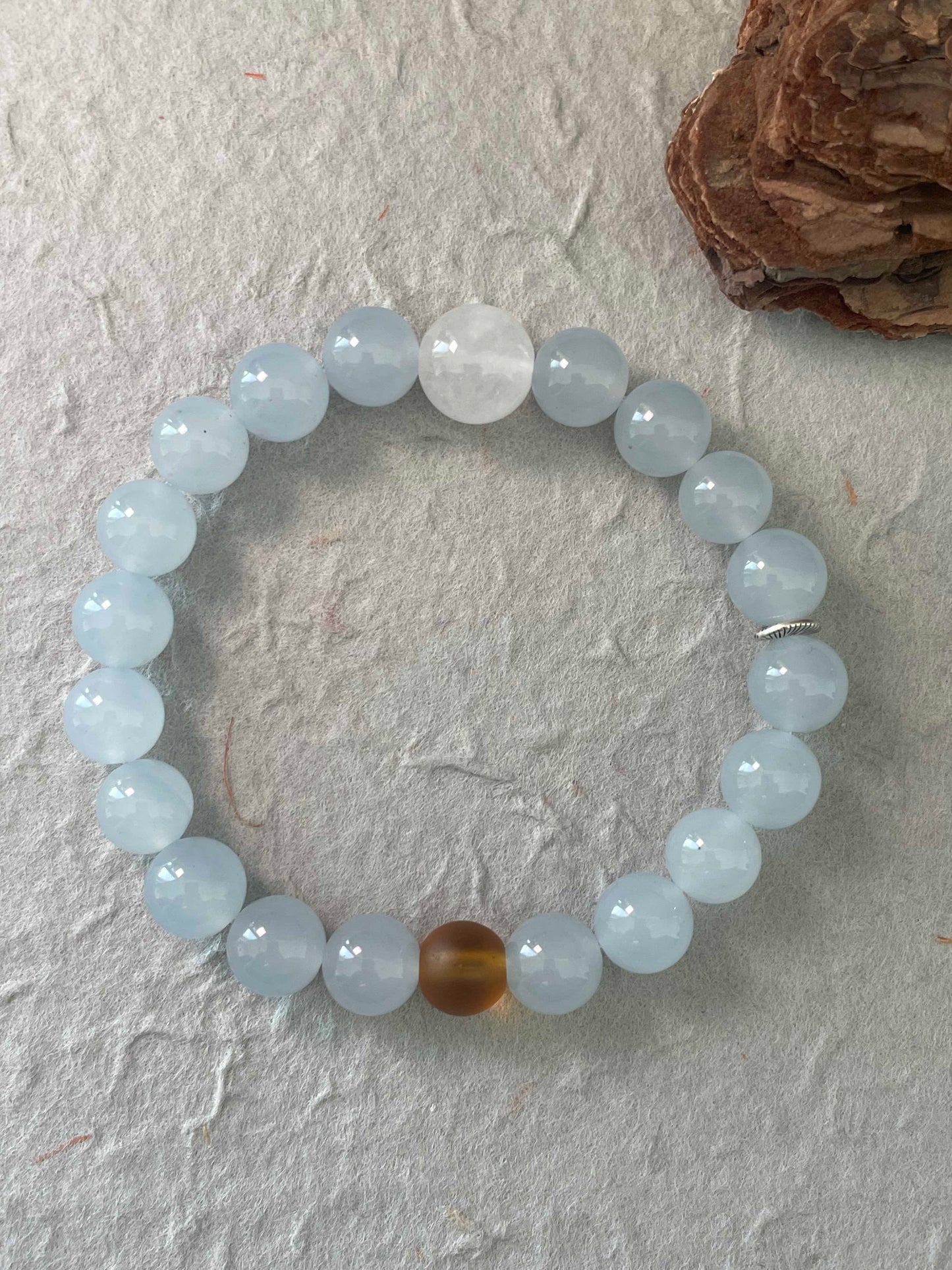 Pale Hour — Minimalist Blue Chalcedony & White Chalcedony Beaded Bracelet
