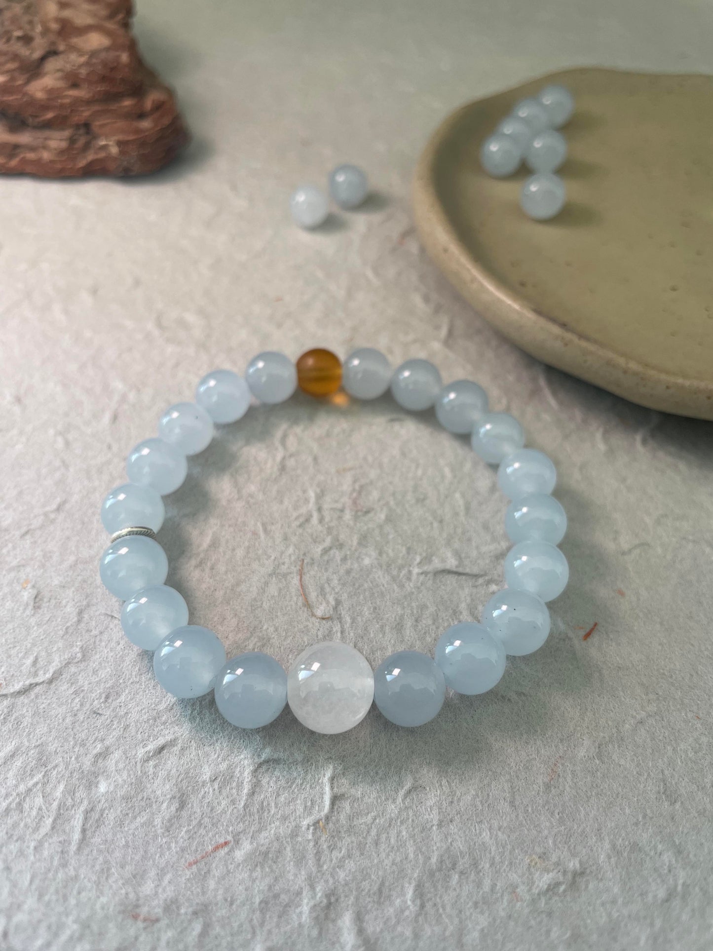 Pale Hour — Minimalist Blue Chalcedony & White Chalcedony Beaded Bracelet