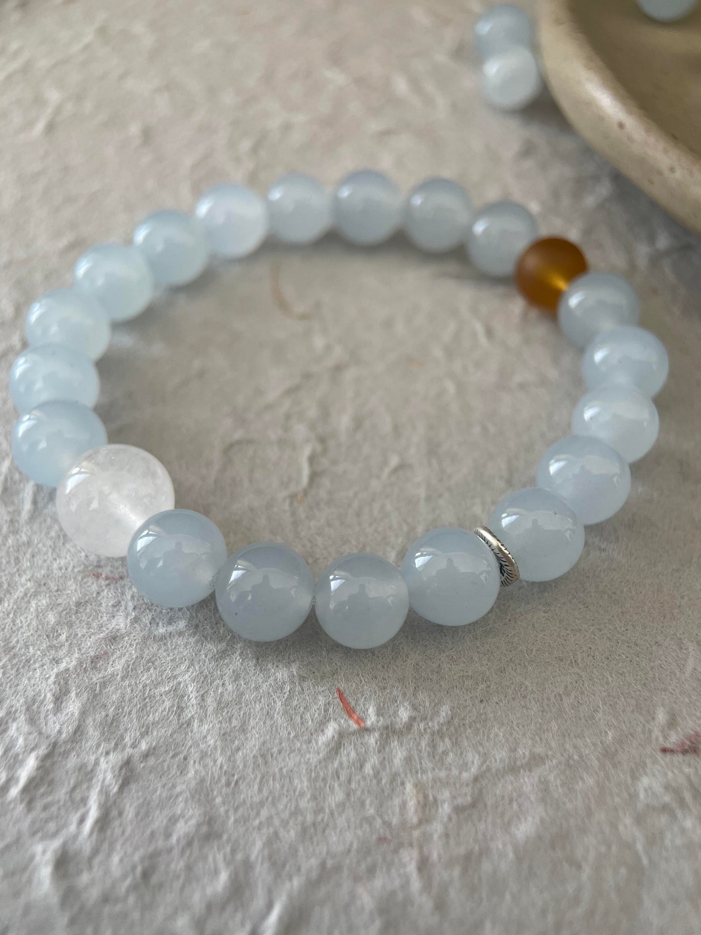 Pale Hour — Minimalist Blue Chalcedony & White Chalcedony Beaded Bracelet