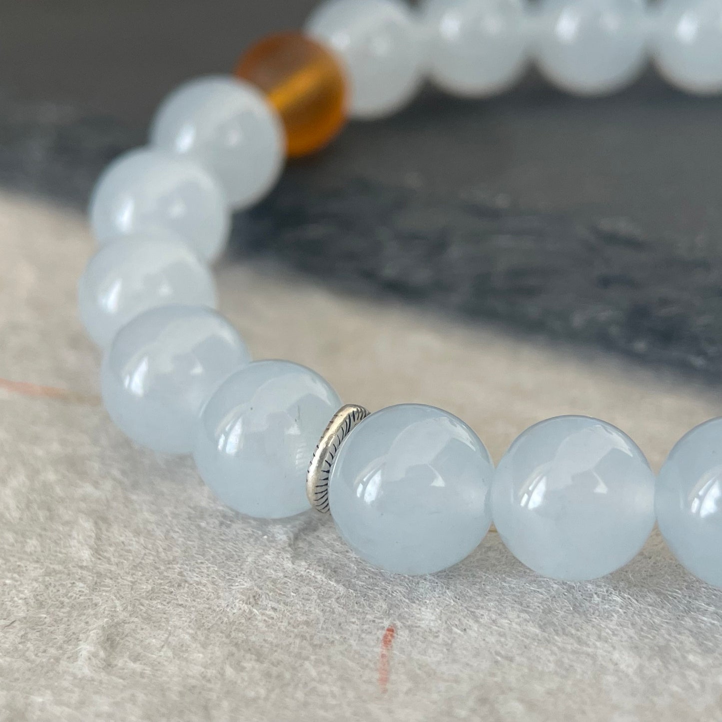 Pale Hour — Minimalist Blue Chalcedony & White Chalcedony Beaded Bracelet