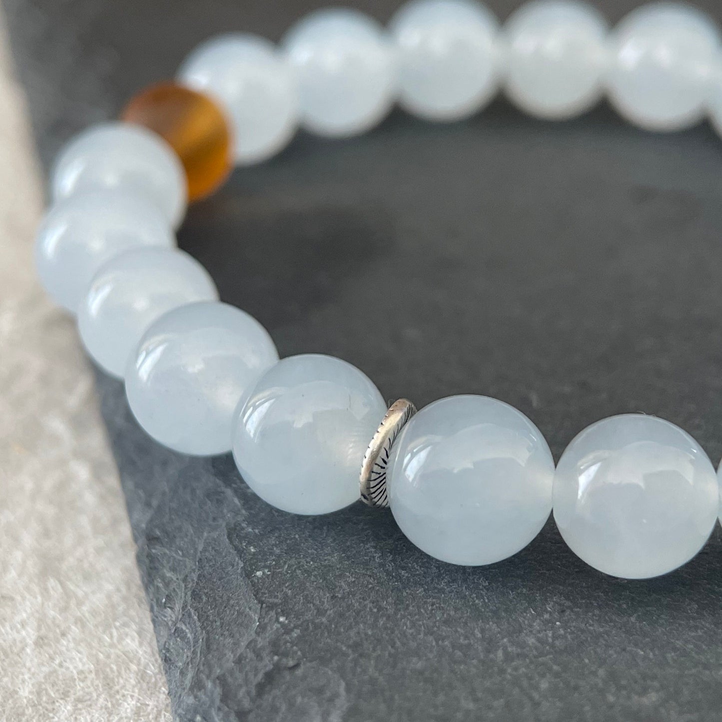 Pale Hour — Minimalist Blue Chalcedony & White Chalcedony Beaded Bracelet