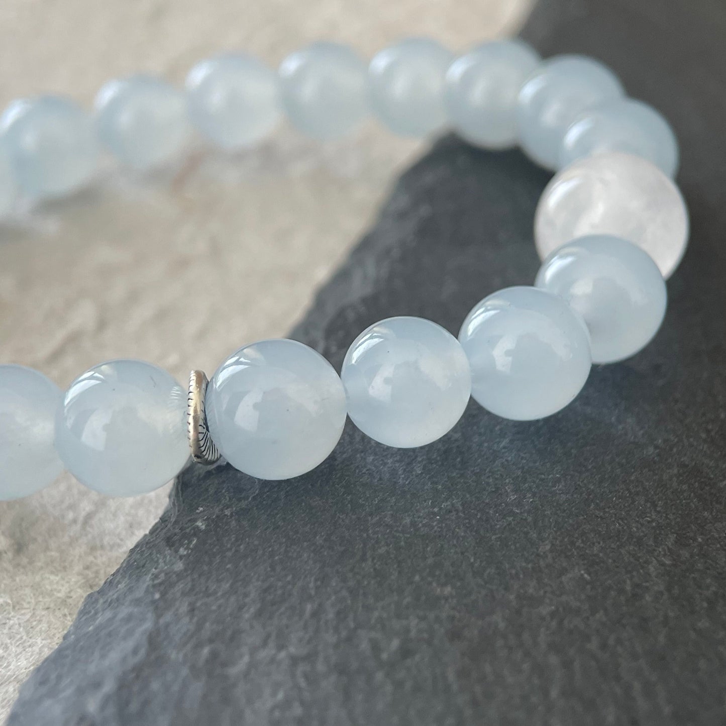 Pale Hour — Minimalist Blue Chalcedony & White Chalcedony Beaded Bracelet