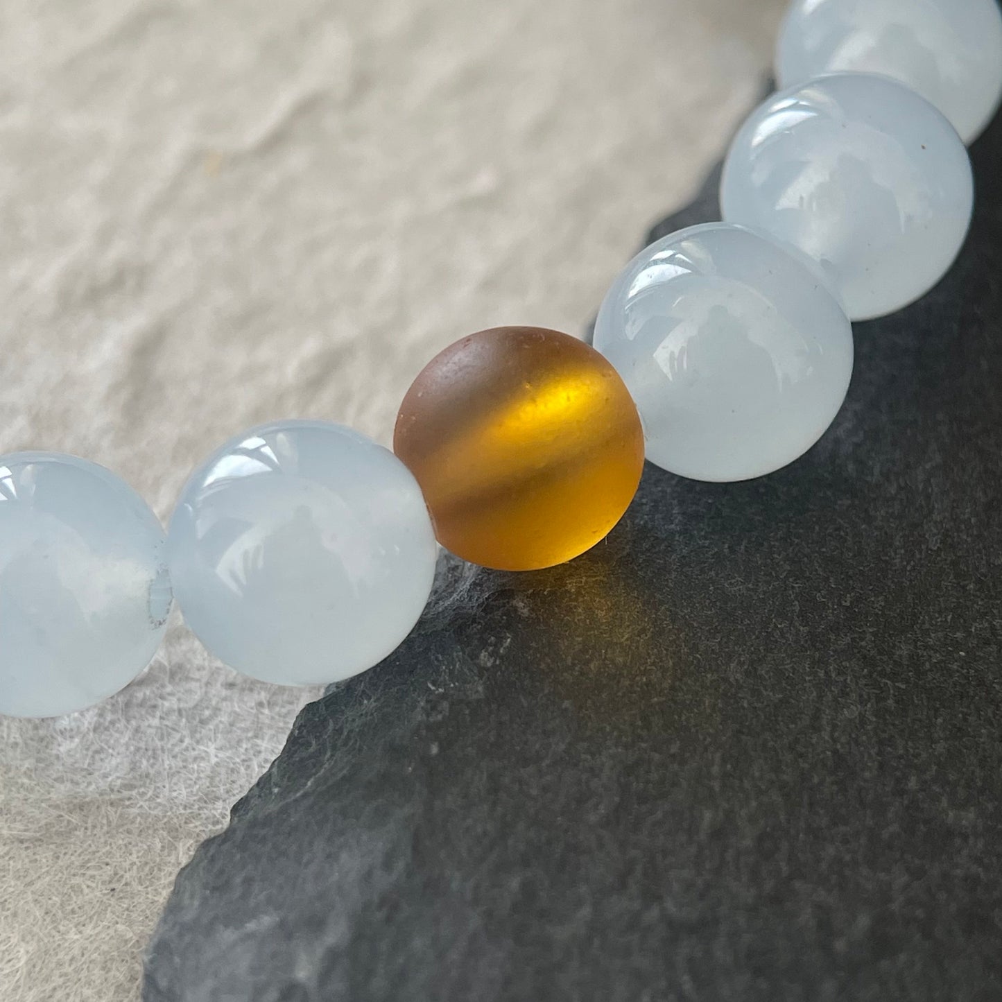 Pale Hour — Minimalist Blue Chalcedony & White Chalcedony Beaded Bracelet