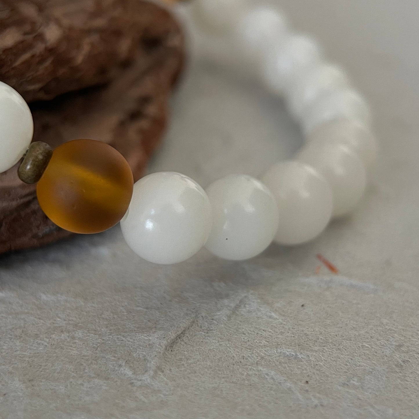 Old Wood — Minimalist White Bodhi Seed & Amber Beaded Bracelet