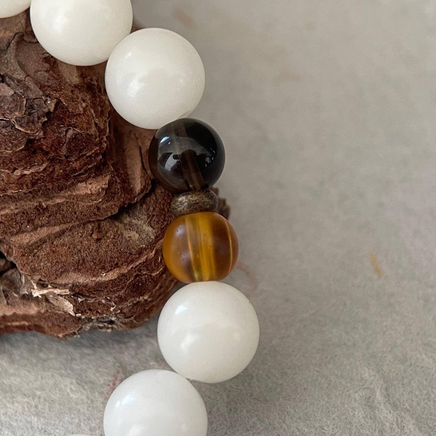 Old Wood — Minimalist White Bodhi Seed & Amber Beaded Bracelet
