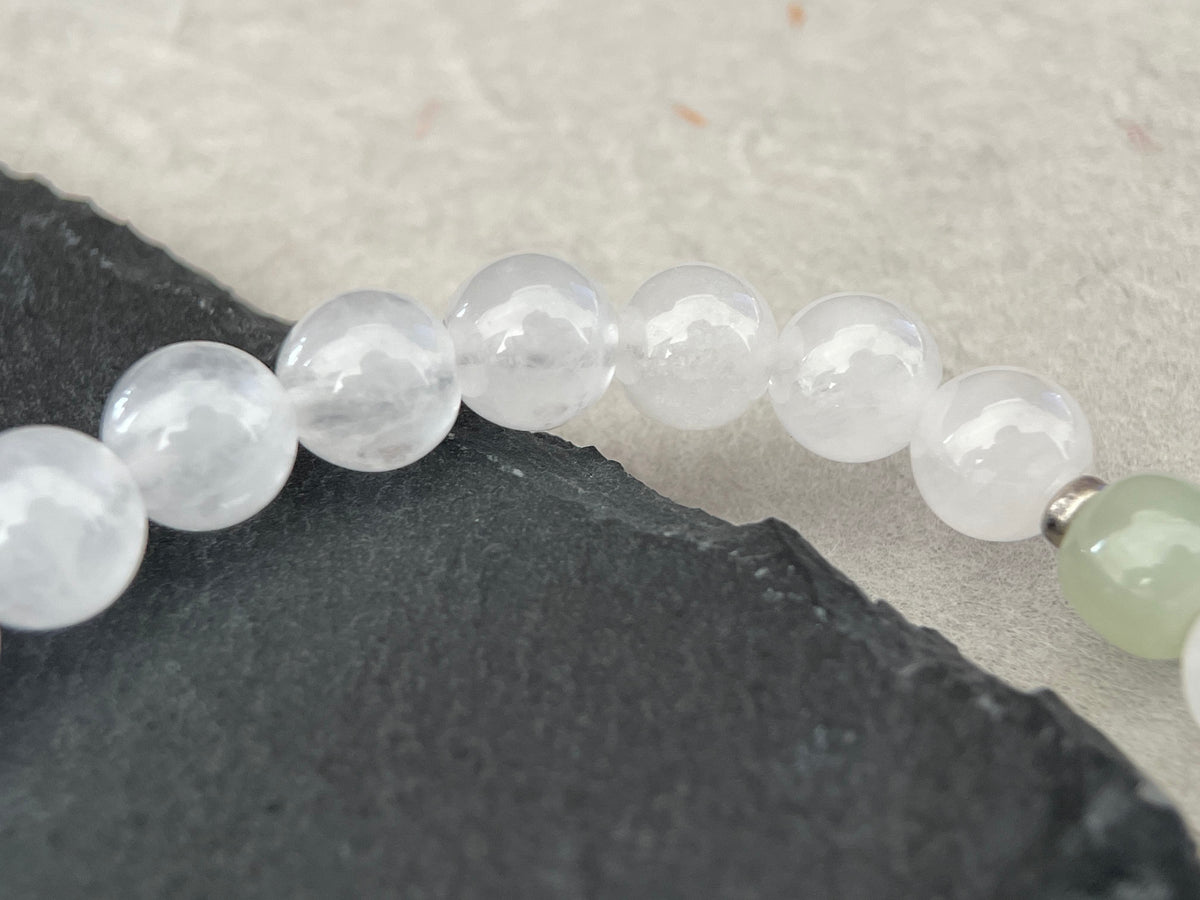 Soft Grove- Minimalist White Chalcedony & Hetian Jade Beaded Bracelet