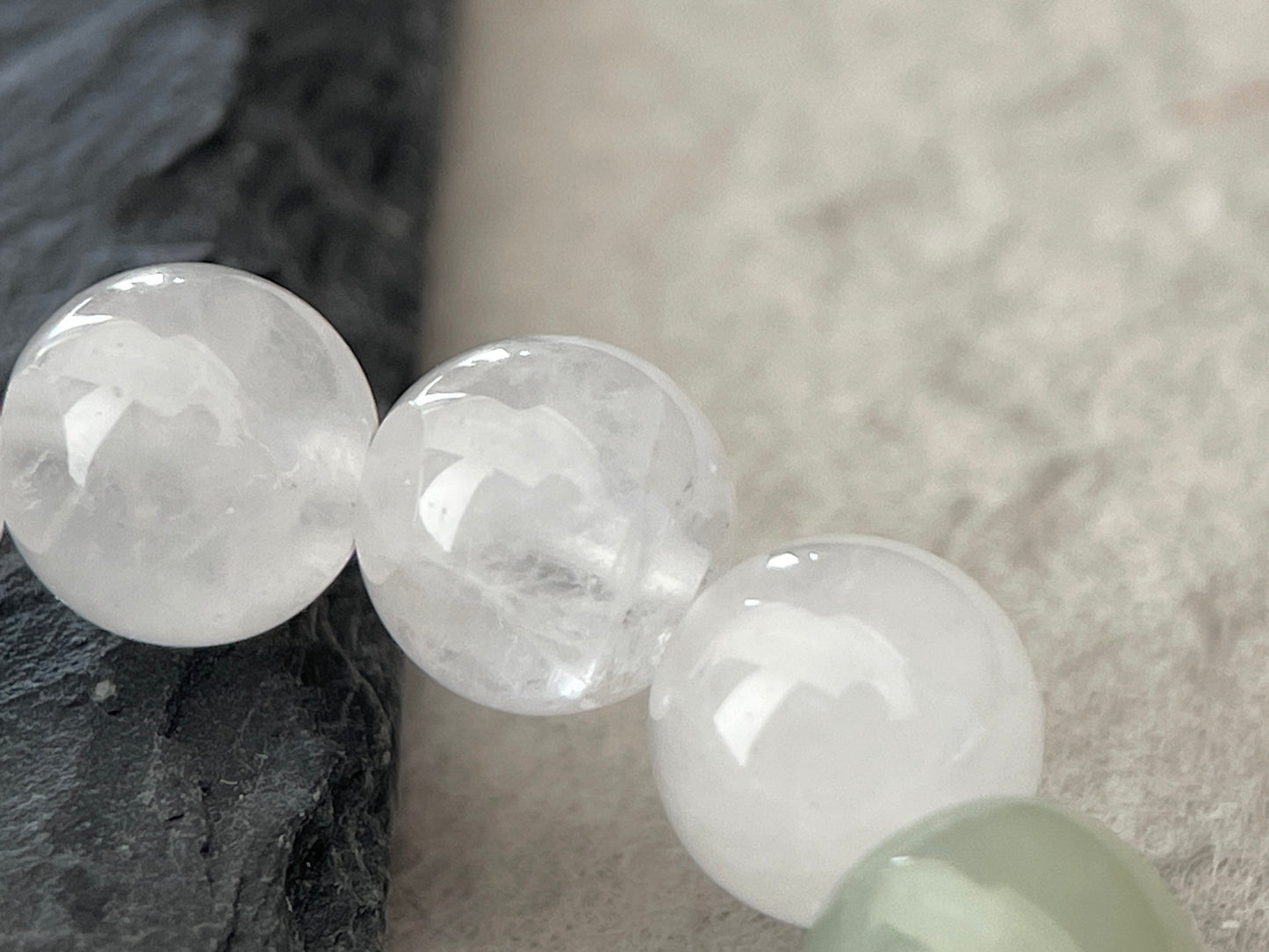 Soft Grove- Minimalist White Chalcedony & Hetian Jade Beaded Bracelet