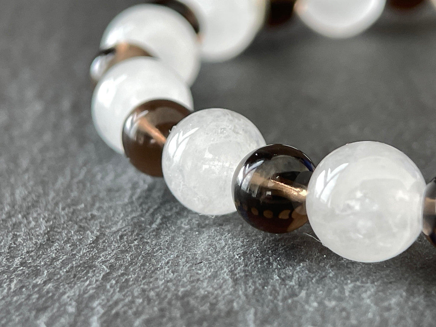 Tea Mist – White Chalcedony, Smoky Quartz & Gray Agate Beaded Bracelet