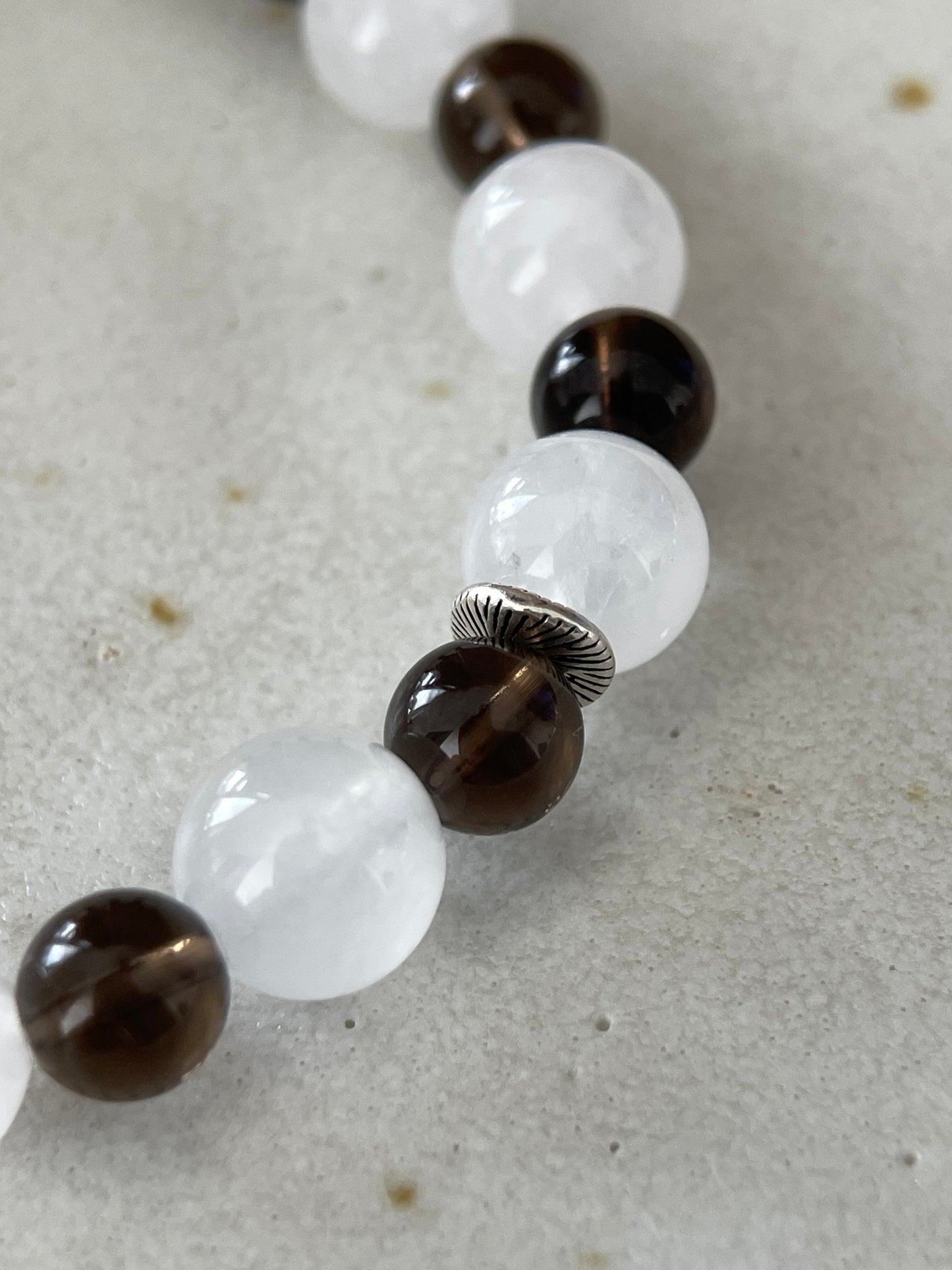 Tea Mist – White Chalcedony, Smoky Quartz & Gray Agate Beaded Bracelet