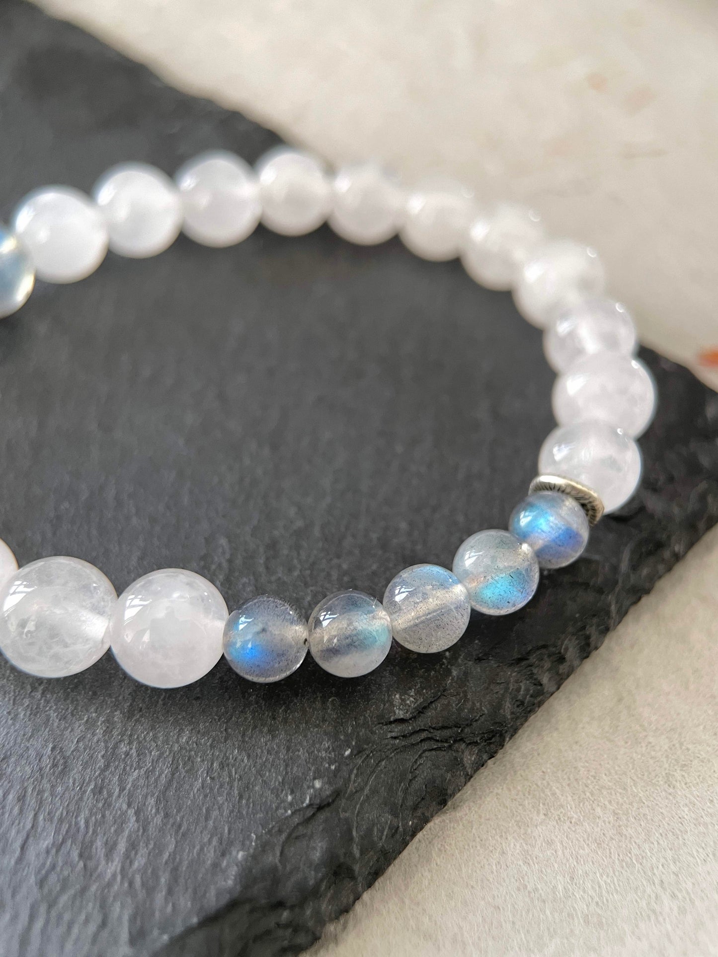 Moon Veil – White Chalcedony & Gray Moonstone Beaded Bracelet