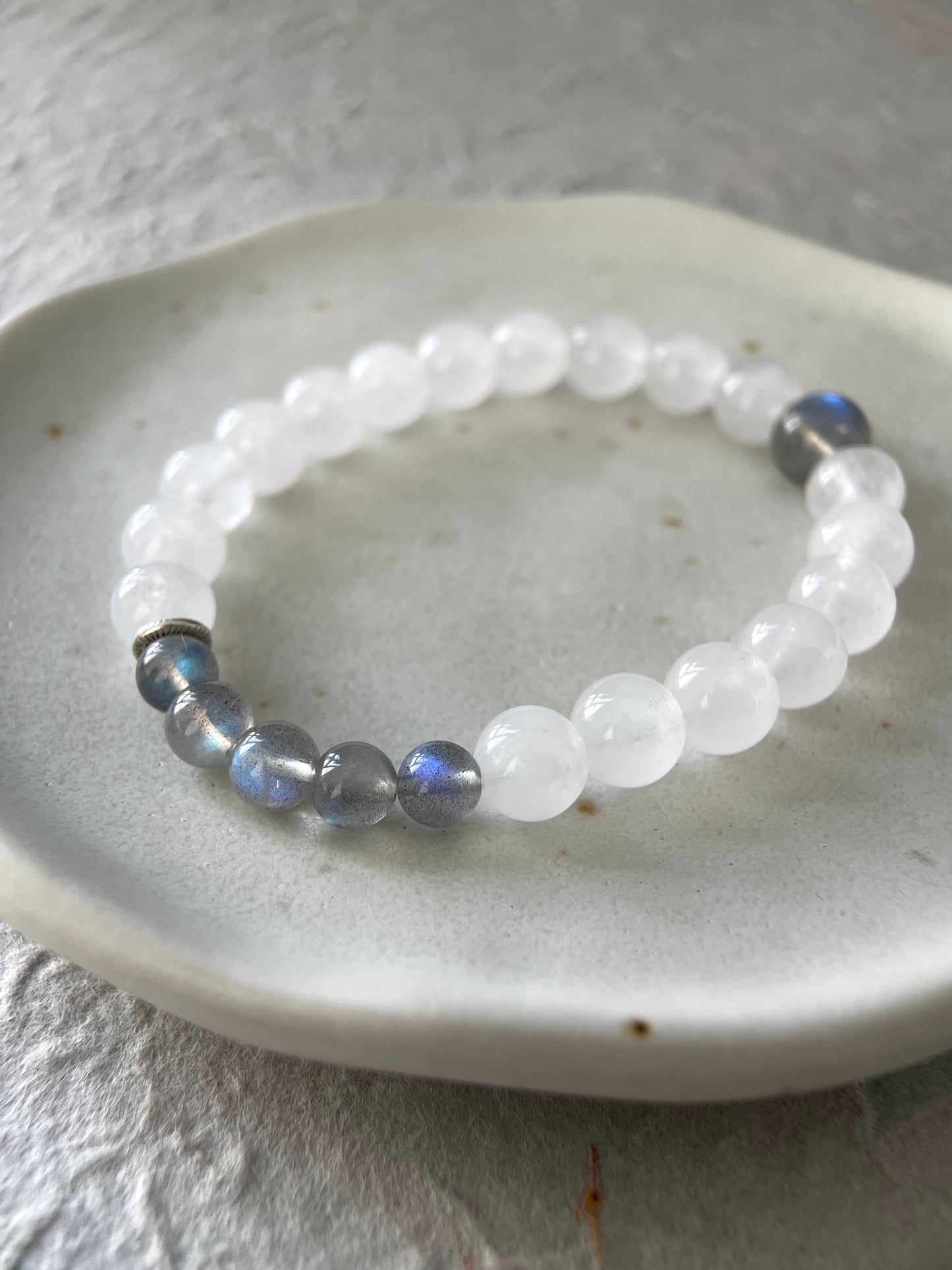 Moon Veil – White Chalcedony & Gray Moonstone Beaded Bracelet