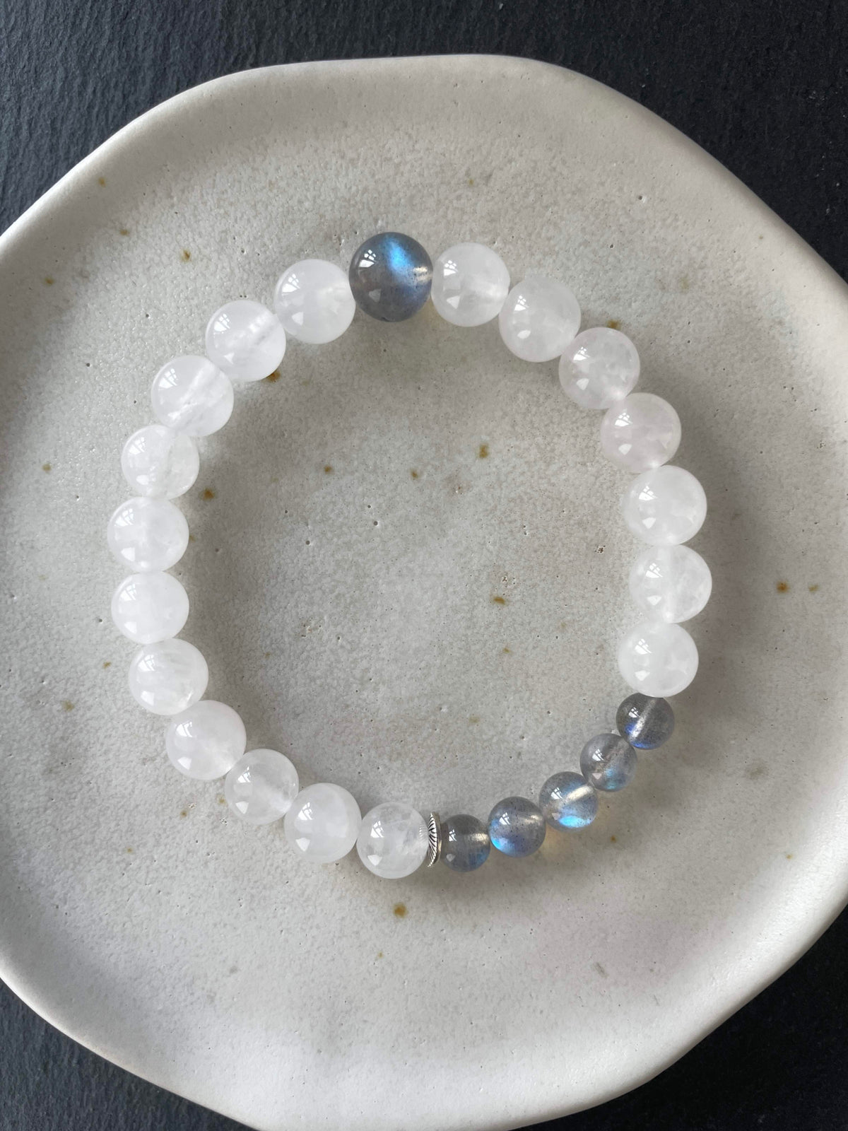 Moon Veil – White Chalcedony & Gray Moonstone Beaded Bracelet
