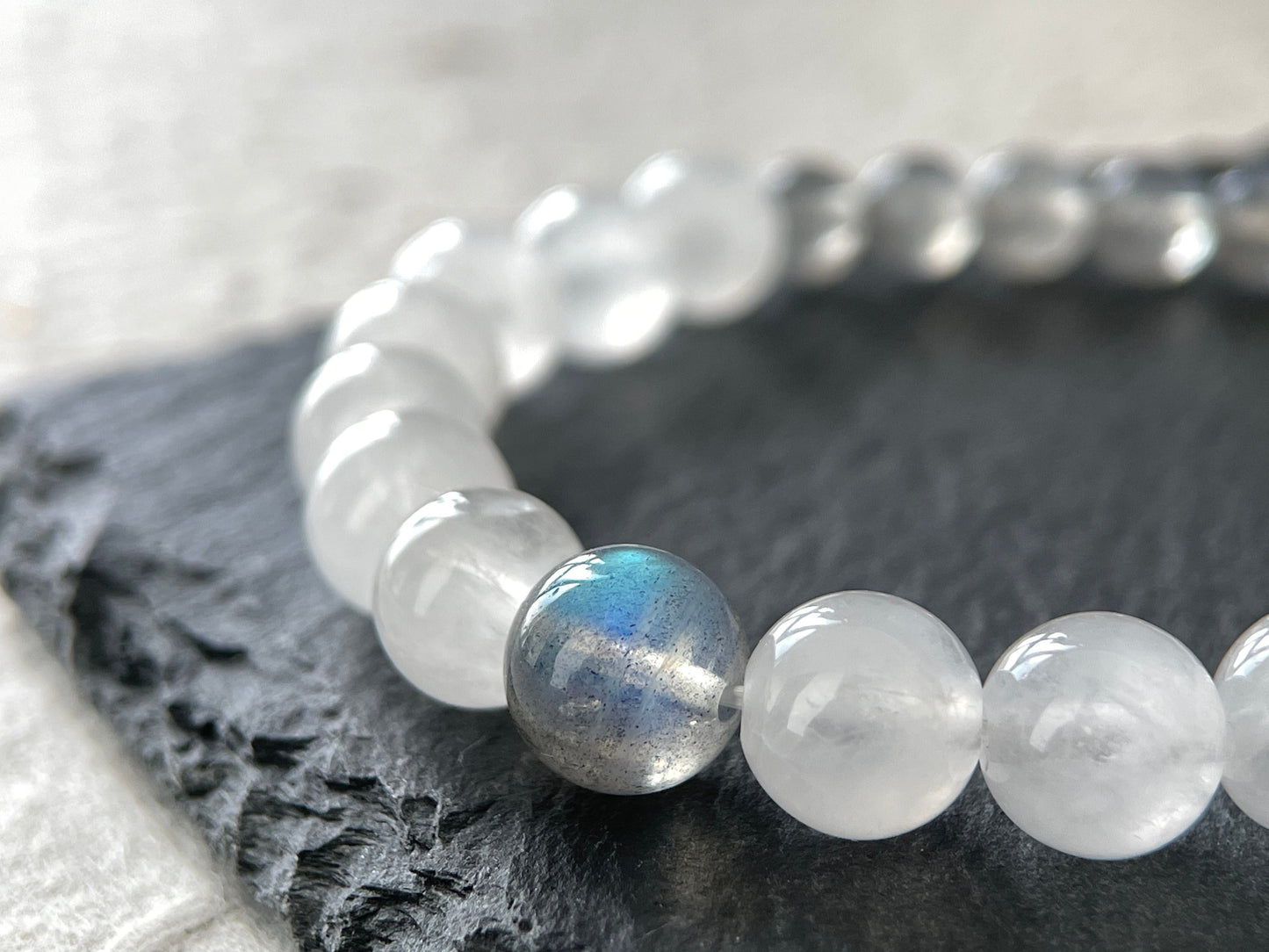 Moon Veil – White Chalcedony & Gray Moonstone Beaded Bracelet