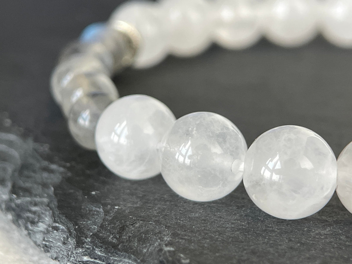 Moon Veil – White Chalcedony & Gray Moonstone Beaded Bracelet