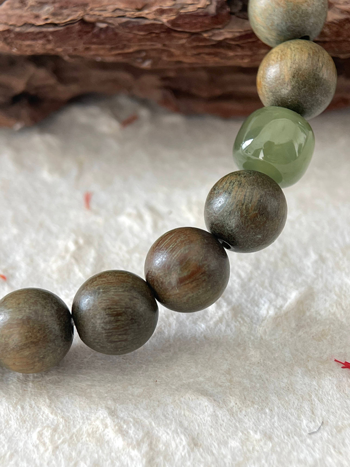 Moss Path – White Chalcedony, Green Sandalwood & Hetian Jade Beaded Bracelet