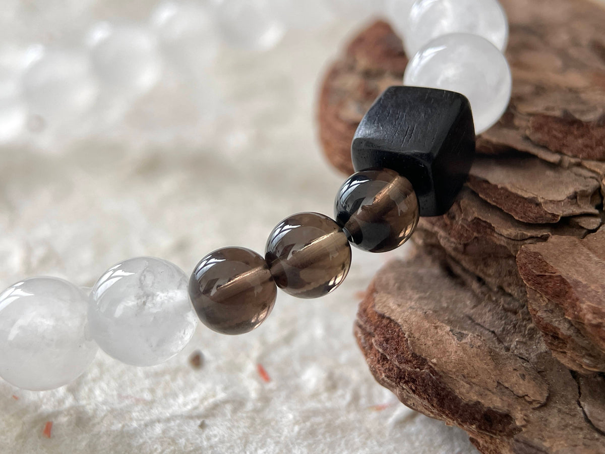 Dark Accent – White Chalcedony, Hetian Jade & Black Sandalwood Beaded Bracelet