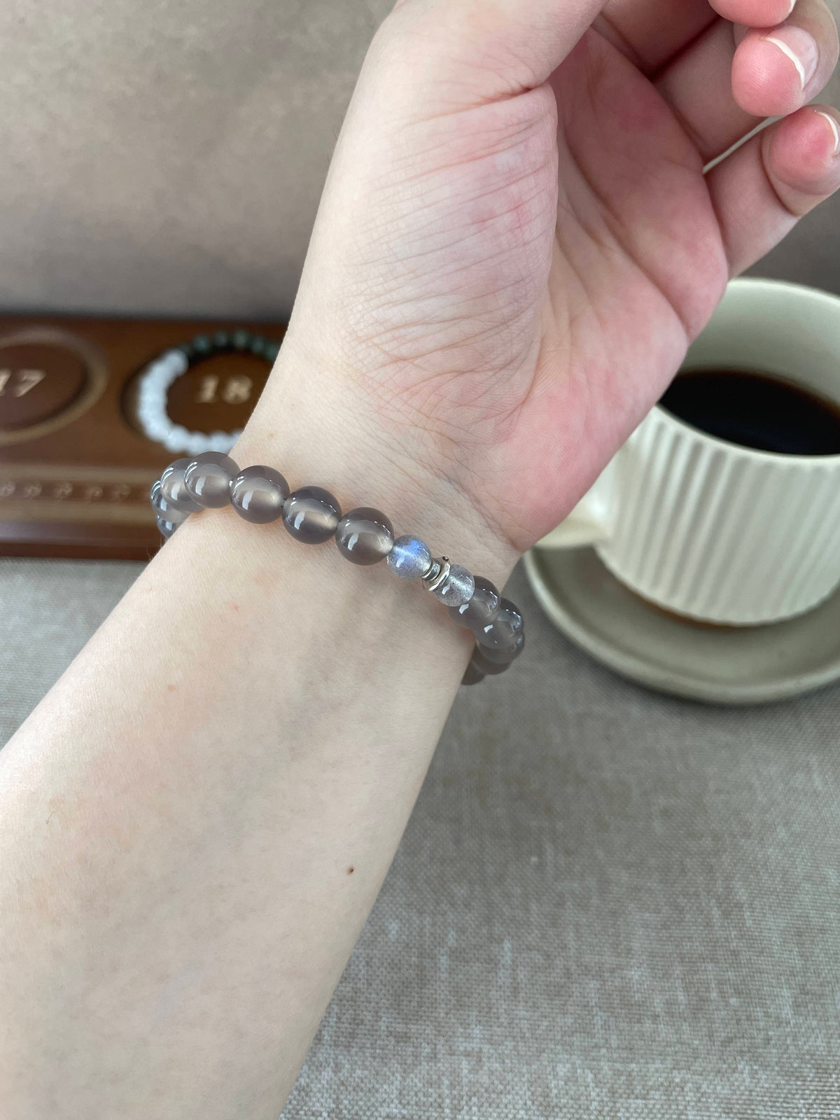 Ash Veil — Quiet Luxury Gray Agate&Golden Obsidian&Gray Moonstone Beaded Bracelet