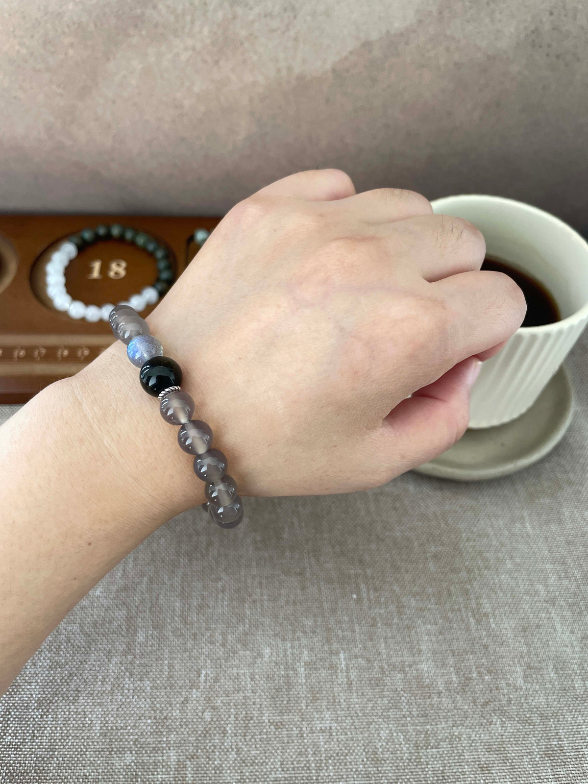 Ash Veil — Quiet Luxury Gray Agate&Golden Obsidian&Gray Moonstone Beaded Bracelet