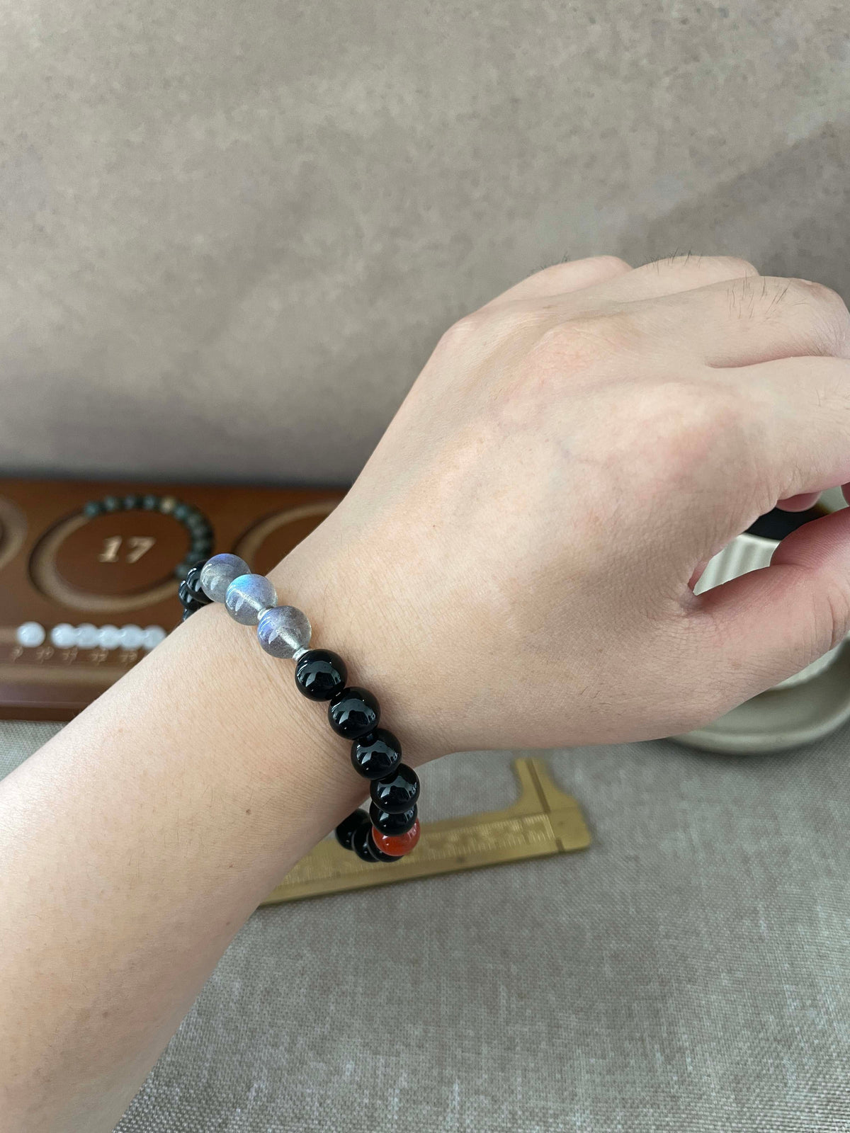 Quiet Ember — Minimalist Black Obsidian & Moonstone Beaded Bracelet
