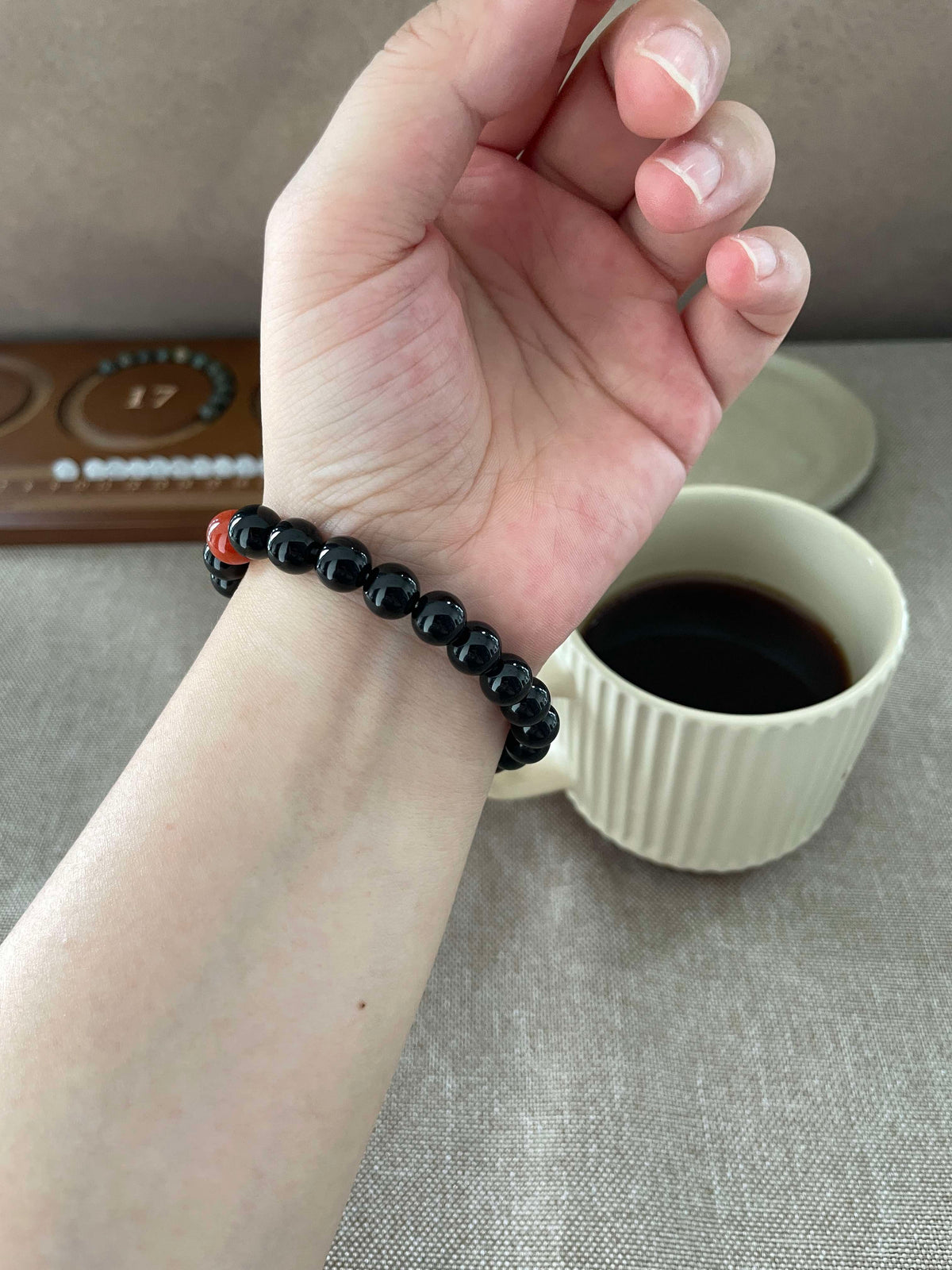 Quiet Ember — Minimalist Black Obsidian & Moonstone Beaded Bracelet